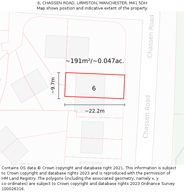 6, CHASSEN ROAD, URMSTON, MANCHESTER, M41 5DH: Plot and title map
