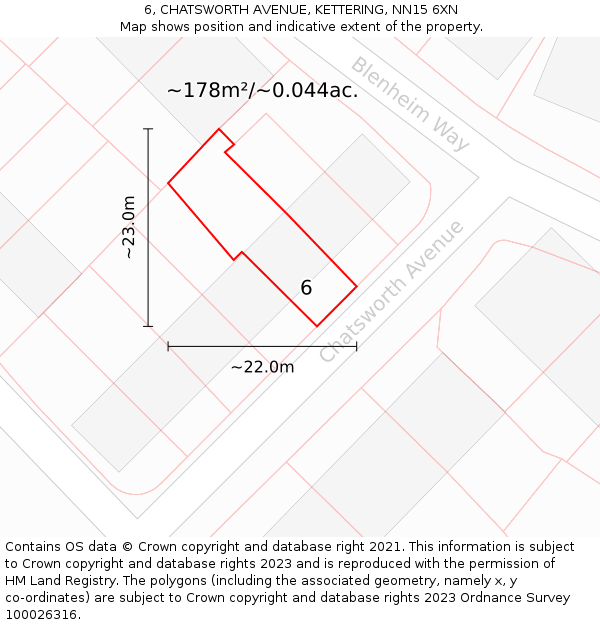 6, CHATSWORTH AVENUE, KETTERING, NN15 6XN: Plot and title map