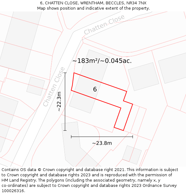 6, CHATTEN CLOSE, WRENTHAM, BECCLES, NR34 7NX: Plot and title map