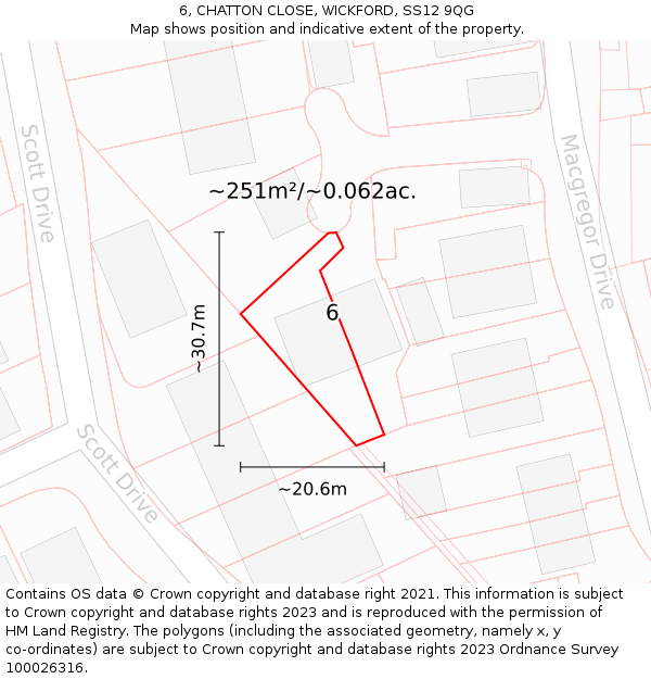 6, CHATTON CLOSE, WICKFORD, SS12 9QG: Plot and title map