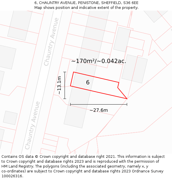 6, CHAUNTRY AVENUE, PENISTONE, SHEFFIELD, S36 6EE: Plot and title map