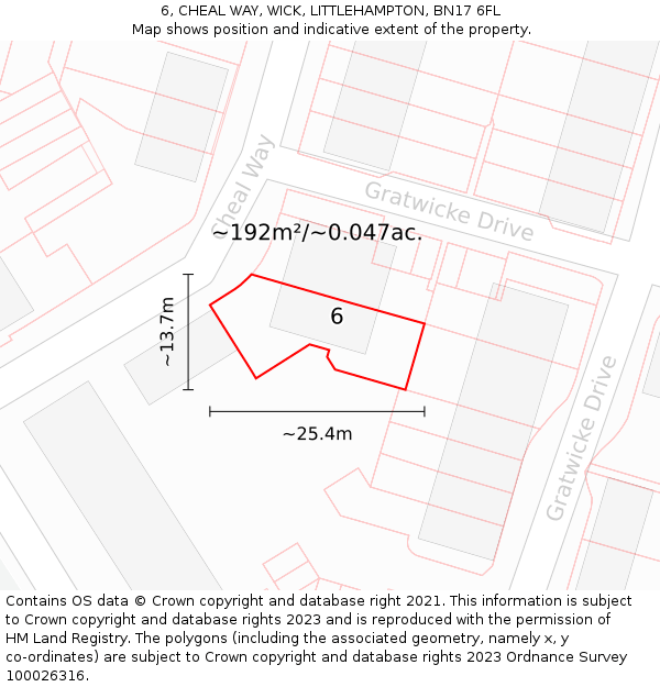 6, CHEAL WAY, WICK, LITTLEHAMPTON, BN17 6FL: Plot and title map