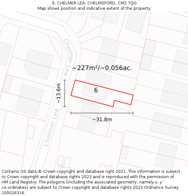 6, CHELMER LEA, CHELMSFORD, CM2 7QG: Plot and title map