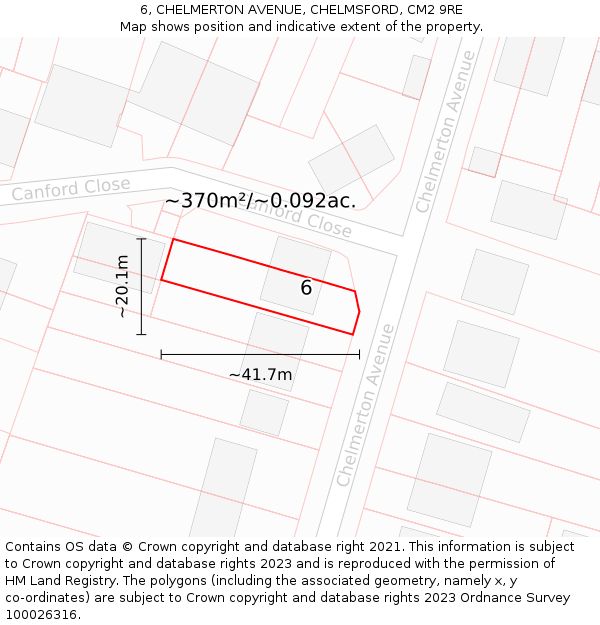 6, CHELMERTON AVENUE, CHELMSFORD, CM2 9RE: Plot and title map
