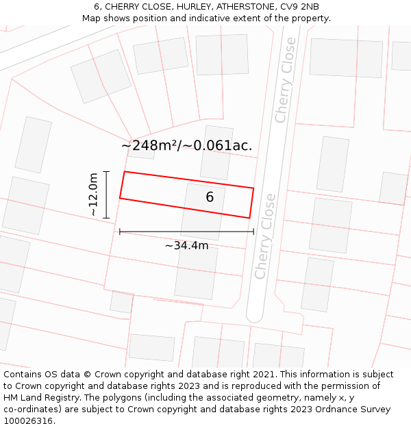 6, CHERRY CLOSE, HURLEY, ATHERSTONE, CV9 2NB: Plot and title map
