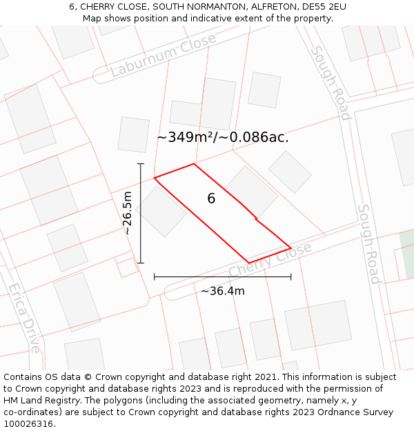 6, CHERRY CLOSE, SOUTH NORMANTON, ALFRETON, DE55 2EU: Plot and title map
