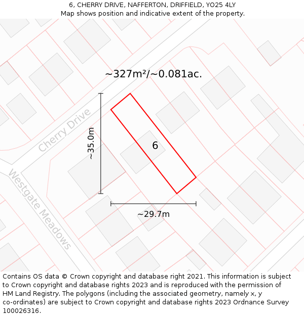 6, CHERRY DRIVE, NAFFERTON, DRIFFIELD, YO25 4LY: Plot and title map