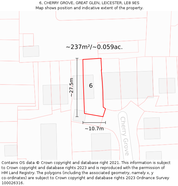 6, CHERRY GROVE, GREAT GLEN, LEICESTER, LE8 9ES: Plot and title map