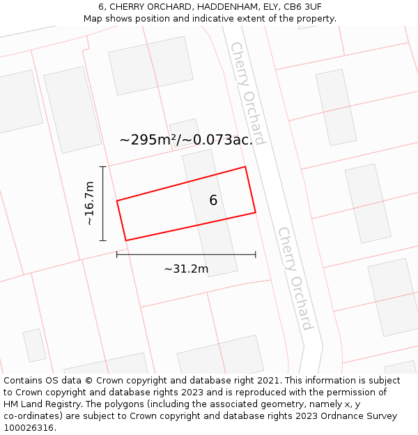 6, CHERRY ORCHARD, HADDENHAM, ELY, CB6 3UF: Plot and title map