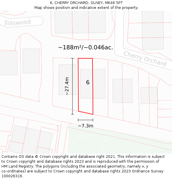6, CHERRY ORCHARD, OLNEY, MK46 5PT: Plot and title map
