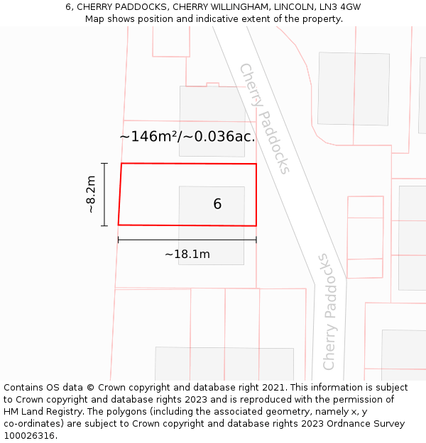 6, CHERRY PADDOCKS, CHERRY WILLINGHAM, LINCOLN, LN3 4GW: Plot and title map