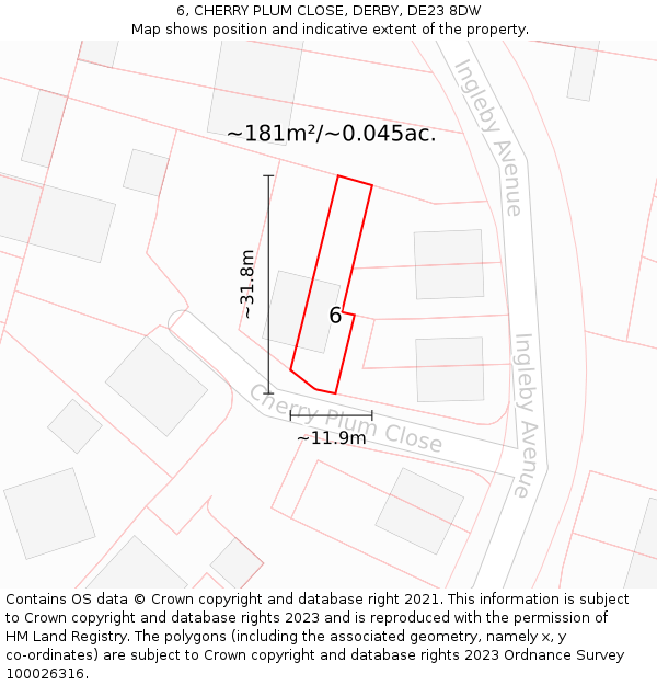 6, CHERRY PLUM CLOSE, DERBY, DE23 8DW: Plot and title map