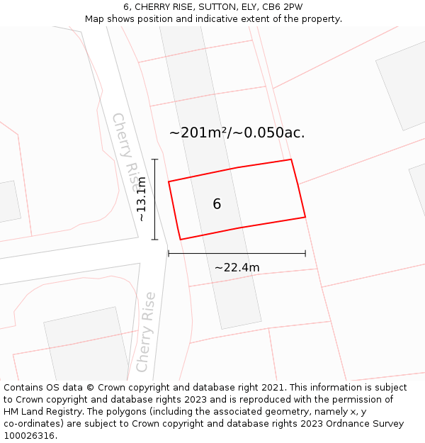 6, CHERRY RISE, SUTTON, ELY, CB6 2PW: Plot and title map