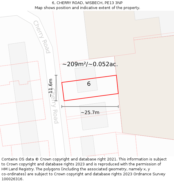 6, CHERRY ROAD, WISBECH, PE13 3NP: Plot and title map