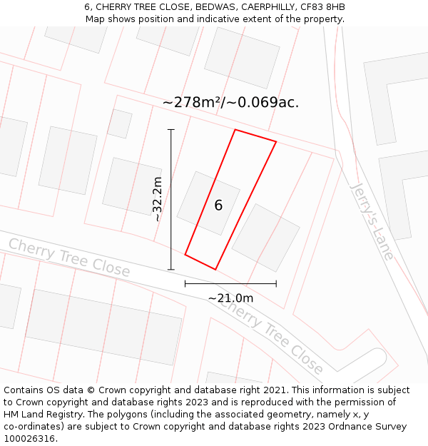 6, CHERRY TREE CLOSE, BEDWAS, CAERPHILLY, CF83 8HB: Plot and title map