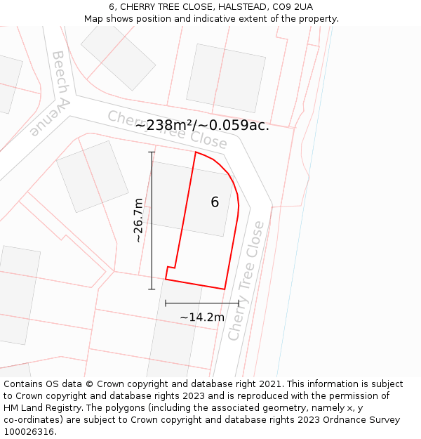 6, CHERRY TREE CLOSE, HALSTEAD, CO9 2UA: Plot and title map