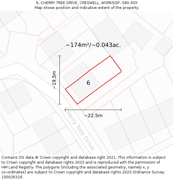 6, CHERRY TREE DRIVE, CRESWELL, WORKSOP, S80 4GY: Plot and title map