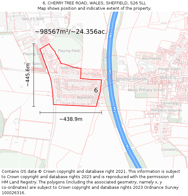 6, CHERRY TREE ROAD, WALES, SHEFFIELD, S26 5LL: Plot and title map
