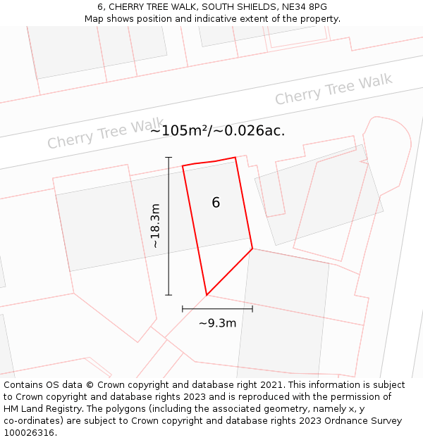6, CHERRY TREE WALK, SOUTH SHIELDS, NE34 8PG: Plot and title map