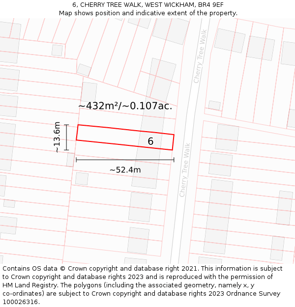 6, CHERRY TREE WALK, WEST WICKHAM, BR4 9EF: Plot and title map