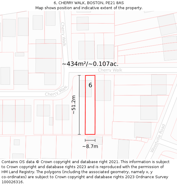 6, CHERRY WALK, BOSTON, PE21 8AS: Plot and title map