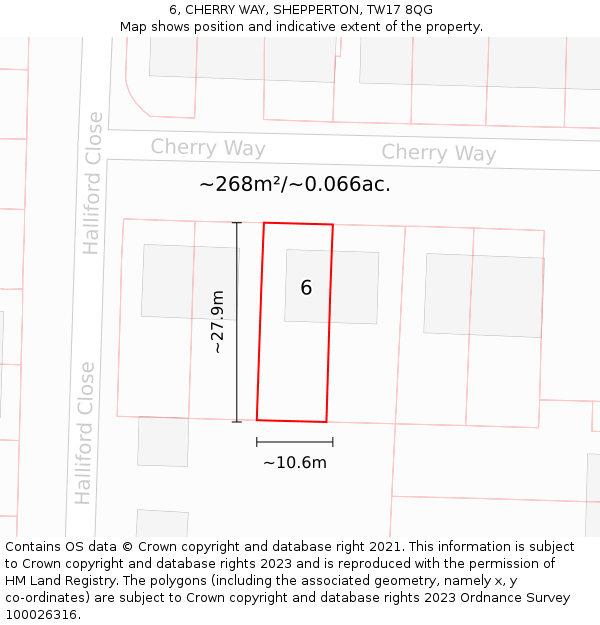 6, CHERRY WAY, SHEPPERTON, TW17 8QG: Plot and title map