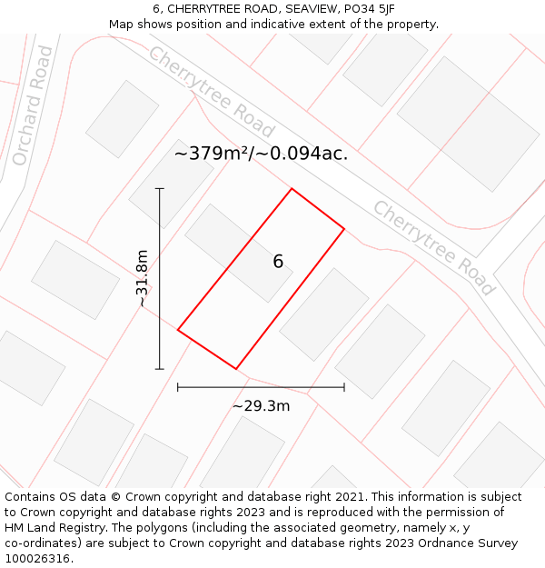 6, CHERRYTREE ROAD, SEAVIEW, PO34 5JF: Plot and title map