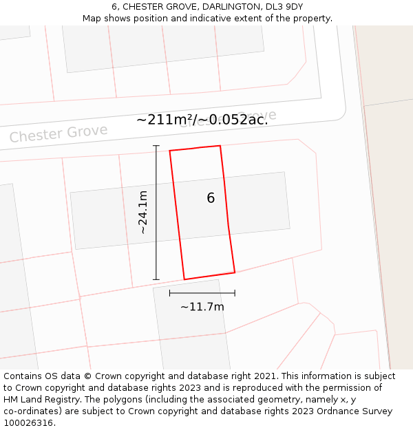 6, CHESTER GROVE, DARLINGTON, DL3 9DY: Plot and title map