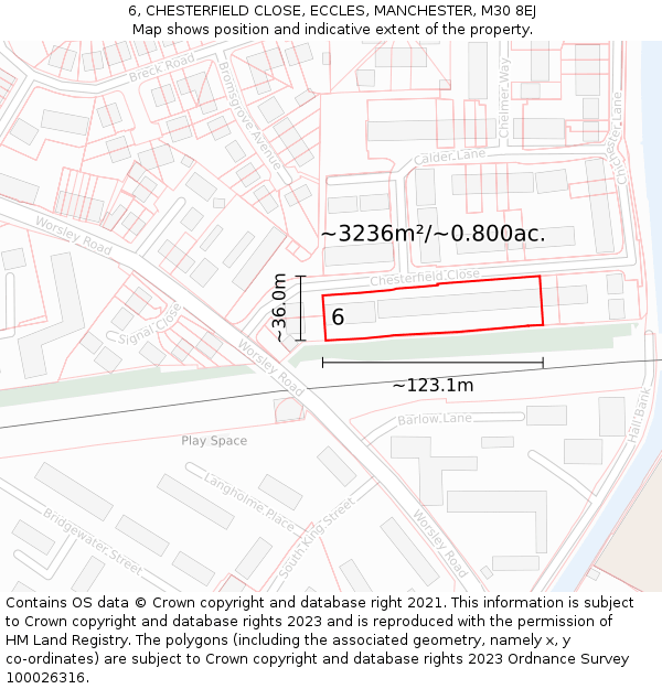 6, CHESTERFIELD CLOSE, ECCLES, MANCHESTER, M30 8EJ: Plot and title map