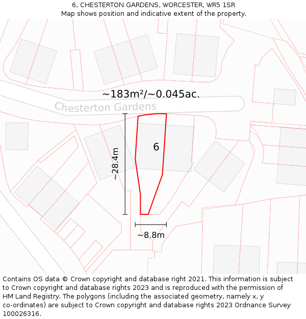 6, CHESTERTON GARDENS, WORCESTER, WR5 1SR: Plot and title map
