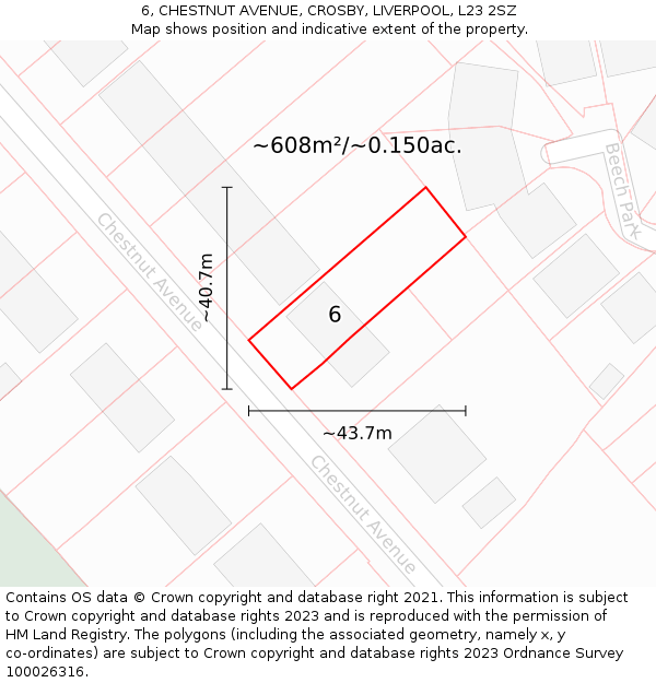 6, CHESTNUT AVENUE, CROSBY, LIVERPOOL, L23 2SZ: Plot and title map