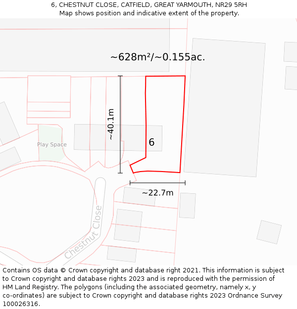 6, CHESTNUT CLOSE, CATFIELD, GREAT YARMOUTH, NR29 5RH: Plot and title map