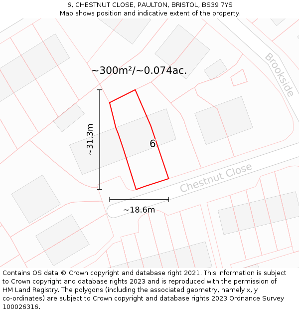 6, CHESTNUT CLOSE, PAULTON, BRISTOL, BS39 7YS: Plot and title map