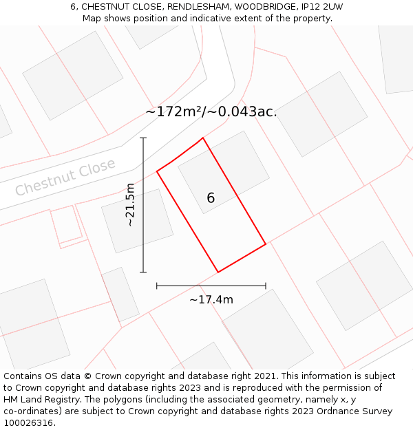 6, CHESTNUT CLOSE, RENDLESHAM, WOODBRIDGE, IP12 2UW: Plot and title map