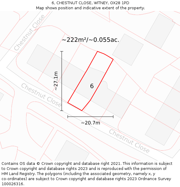 6, CHESTNUT CLOSE, WITNEY, OX28 1PD: Plot and title map