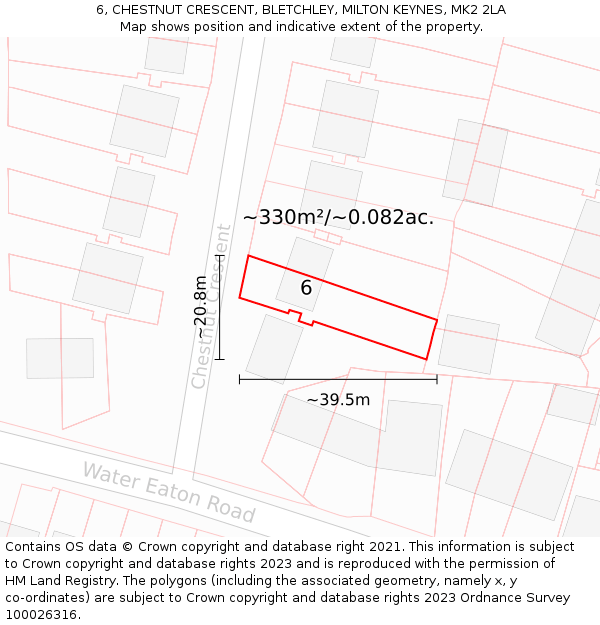 6, CHESTNUT CRESCENT, BLETCHLEY, MILTON KEYNES, MK2 2LA: Plot and title map
