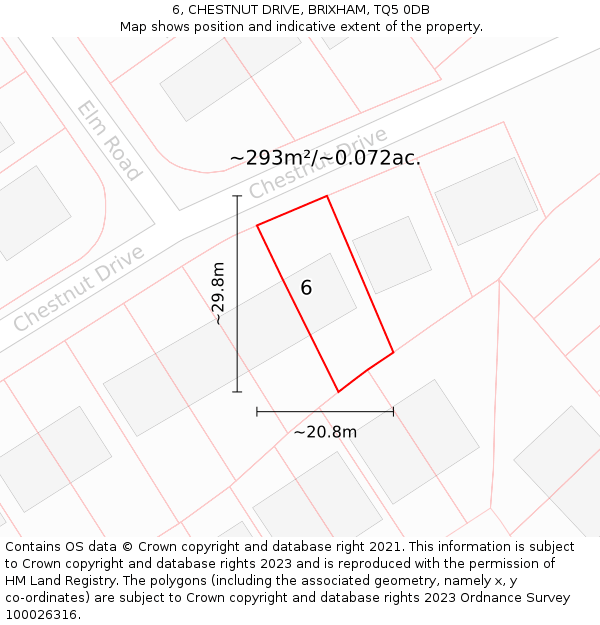 6, CHESTNUT DRIVE, BRIXHAM, TQ5 0DB: Plot and title map