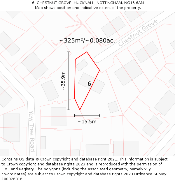 6, CHESTNUT GROVE, HUCKNALL, NOTTINGHAM, NG15 6AN: Plot and title map