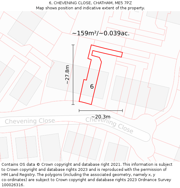 6, CHEVENING CLOSE, CHATHAM, ME5 7PZ: Plot and title map