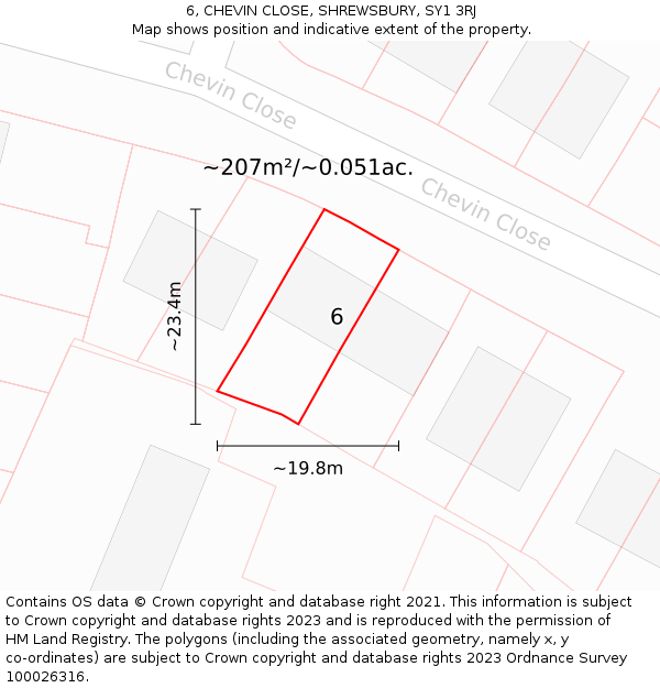 6, CHEVIN CLOSE, SHREWSBURY, SY1 3RJ: Plot and title map