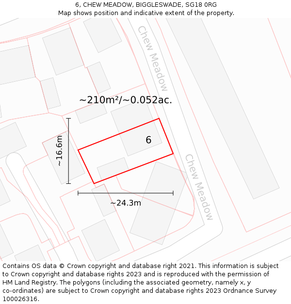 6, CHEW MEADOW, BIGGLESWADE, SG18 0RG: Plot and title map