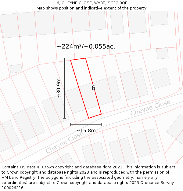 6, CHEYNE CLOSE, WARE, SG12 0QF: Plot and title map