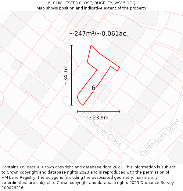 6, CHICHESTER CLOSE, RUGELEY, WS15 1GQ: Plot and title map