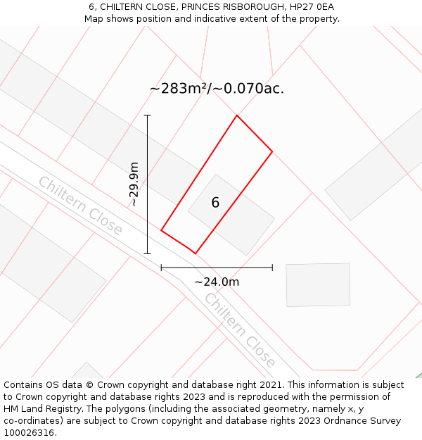 6, CHILTERN CLOSE, PRINCES RISBOROUGH, HP27 0EA: Plot and title map