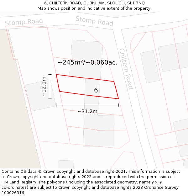 6, CHILTERN ROAD, BURNHAM, SLOUGH, SL1 7NQ: Plot and title map