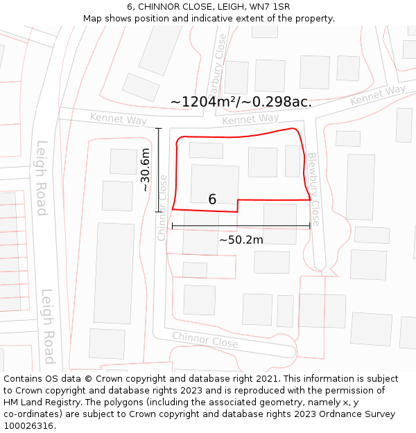 6, CHINNOR CLOSE, LEIGH, WN7 1SR: Plot and title map
