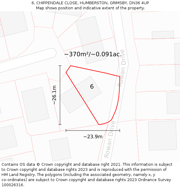 6, CHIPPENDALE CLOSE, HUMBERSTON, GRIMSBY, DN36 4UP: Plot and title map