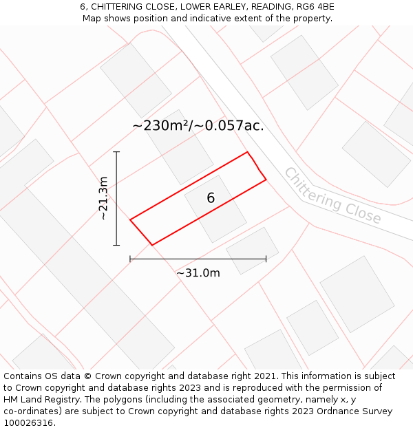 6, CHITTERING CLOSE, LOWER EARLEY, READING, RG6 4BE: Plot and title map