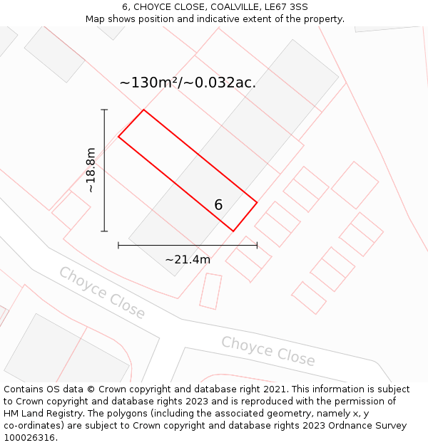6, CHOYCE CLOSE, COALVILLE, LE67 3SS: Plot and title map