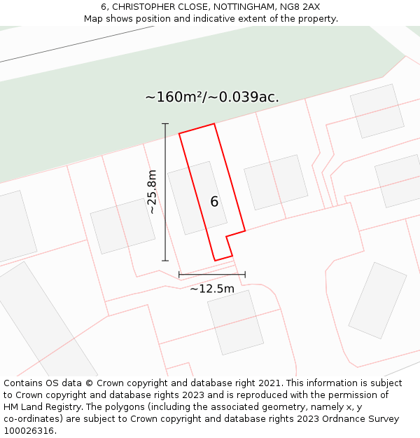6, CHRISTOPHER CLOSE, NOTTINGHAM, NG8 2AX: Plot and title map